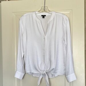 Ann Taylor Button up Tie Front Blouse White XSP